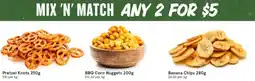 IGA Pretzel Knot, BBQ Corn Nuggets, Banana Chips offer