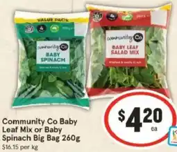 IGA Community Co Baby Leaf Mix or Baby Spinach Big Bag offer
