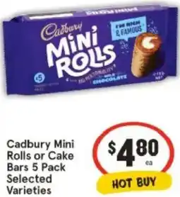 IGA Cadbury Mini Rolls or Cake Bars 5 Pack offer