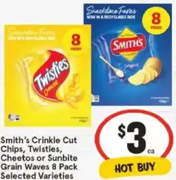 IGA Smith's Crinkle Cut Chips, Twisties, Cheetos or Sunbite Grain Waves offer