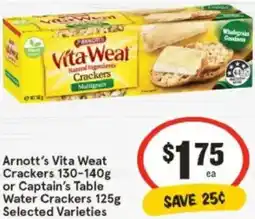 IGA Arnott's Vita Weat Crackers or Captain's Table Water Crackers offer
