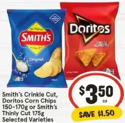 IGA Smith's Crinkle Cut, Doritos Corn Chips or Smith's Thinly Cut offer