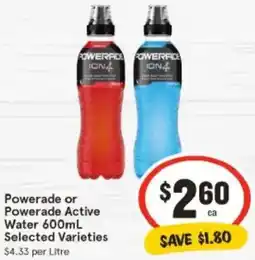 IGA Powerade or Powerade Active Water offer