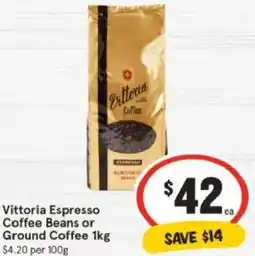 IGA Vittoria Espresso Coffee Beans or Ground Coffee offer