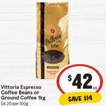 IGA Vittoria Espresso Coffee Beans or Ground Coffee offer