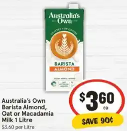 IGA Australia's Own Barista Almond, Oat or Macadamia Milk offer