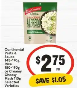 IGA Continental pasta & sauce rice or cheesy mash offer
