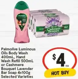 IGA Palmolive Luminous Oils Body Wash, Hand Wash Refill or Cashmere Bouquet Lavender Bar Soap offer
