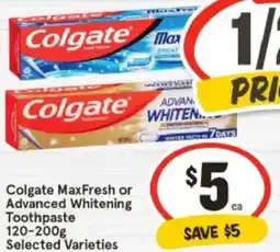 IGA Colgate MaxFresh or Advanced Whitening Toothpaste offer