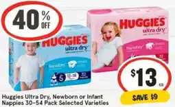 IGA Huggies Ultra Dry, Newborn or Infant Nappies offer