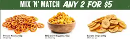 IGA Pretzel Knots, BBQ Corn Nuggets, Banana Chips offer