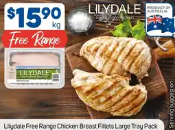 Foodland Lilydale Free Range Chicken Breast Fillets Large Tray Pack offer