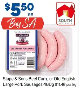 Foodland Slape & Sons Beef Curry or Old English Large Pork Sausages offer