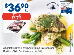 Foodland Angelakis Bros. Fresh Australian Barramundi Portions Skin On offer