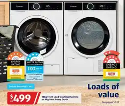 ALDI 10kg Front Load Washing Machine or 8kg Heat Pump Dryer offer