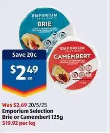 ALDI Emporium Selection Brie or Camembert 125g offer
