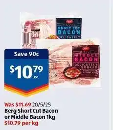 ALDI Berg Short Cut Bacon or Middle Bacon 1kg offer