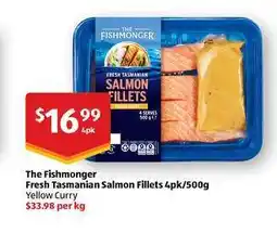 ALDI The Fishmonger Fresh Tasmanian Salmon Fillets 4pk 500g offer