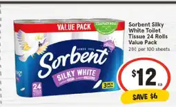 IGA Sorbent Silky White Toilet Tissue 24 Rolls Value Pack offer