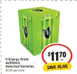 IGA V Energy Drink 4x500mL Selected Varieties offer