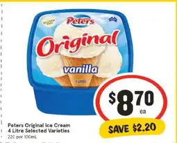 IGA Peters Original Ice Cream 4 Litre Selected Varieties offer