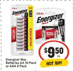 IGA Energizer Max Batteries AA 10 Pack or AAA 8 Pack offer