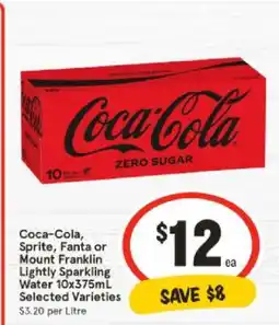 IGA Coca-Cola, Sprite, Fanta or Mount Franklin Lightly Sparkling Water 10x375mL offer