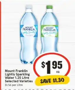 IGA Mount Franklin Lightly Sparkling Water 1.25 Litre Selected Varieties offer