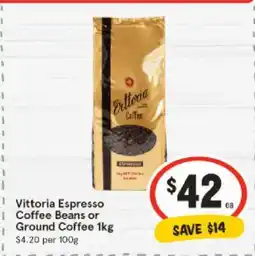 IGA Vittoria Espresso Coffee Beans or Ground Coffee 1kg offer