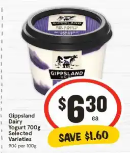 IGA Gippsland Dairy Yogurt 700g Selected Varieties offer