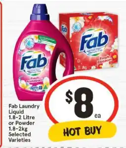 IGA Fab Laundry Liquid 1.8-2 Litre or Powder 1.8-2kg Selected Varieties offer