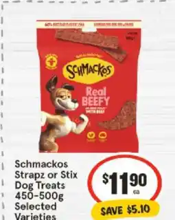 IGA Schmackos Strapz or Stix Dog Treats 450-500g Selected Varieties offer