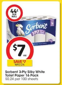 Coles Sorbent 3-Ply Silky White Toilet Paper 16 Pack offer