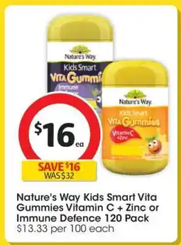 Coles Nature's Way Kids Smart Vita Gummies Vitamin C + Zinc or Immune Defence 120 Pack offer