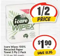 IGA icare Wipex 100% Recycled Paper Towel 3 Ply 2 Pack offer