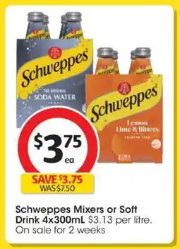 Coles Schweppes Mixers or Soft Drink 4x300mL offer