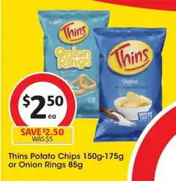 Coles Thins Potato Chips 150g-175g or Onion Rings 85g offer