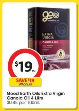 Coles Good Earth Oils Extra Virgin Canola Oil 4 Litre offer