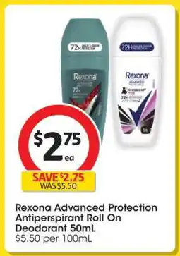 Coles Rexona Advanced Protection Antiperspirant Roll On Deodorant 50mL offer