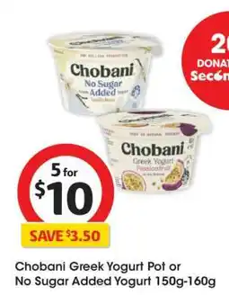 Coles Chobani Greek Yogurt Pot or No Sugar Added Yogurt 150g-160g offer