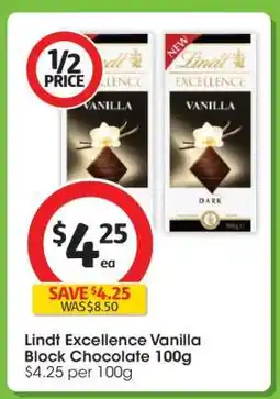 Coles Lindt Excellence Vanilla Block Chocolate 100g offer