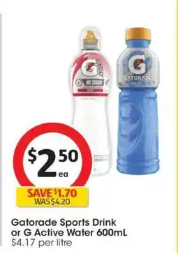 Coles Gatorade Sports Drink or G Active Water 600mL offer