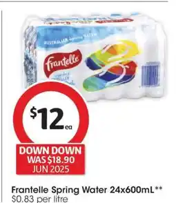 Coles Frantelle Spring Water 24x600mL offer