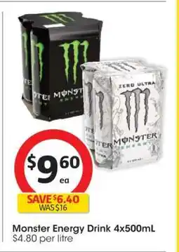 Coles Monster Energy Drink 4x500mL offer