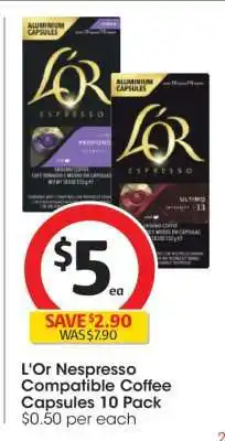 Coles L'OR Nespresso Compatible Coffee Capsules 10 Pack offer