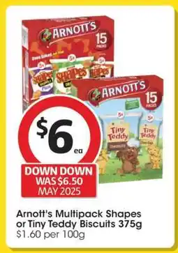 Coles Arnott's Multipack Shapes or Tiny Teddy Biscuits 375g offer