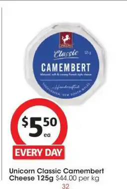 Coles Unicorn Classic Camembert Cheese 125g offer