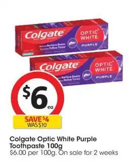 Coles Colgate Optic White Purple Toothpaste 100g offer