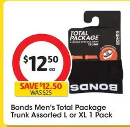 Coles Bonds Men's Total Package Trunk Assorted L or XL 1 Pack offer