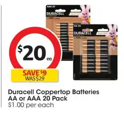 Coles Duracell Coppertop Batteries AA or AAA 20 Pack offer